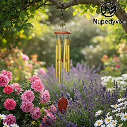 32” Large Golden Aluminum Wind Chimes with Brown Wooden Cap for Outside, Deep Tone Outdoor Garden Patio Weather Resistant Metal Decor, Ideal Gift for Birthday, Mother's Day, Meditation, Relaxation