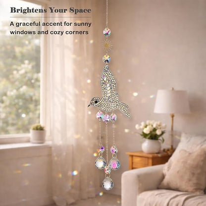 Hummingbird Crystal Suncatcher for Window Hanging, Rainbow Maker Prism Ornament with Hook, Sparkling Sun Catcher Decor for Home, Patio, Garden, Bird Lover Gift (Crystal Ball)