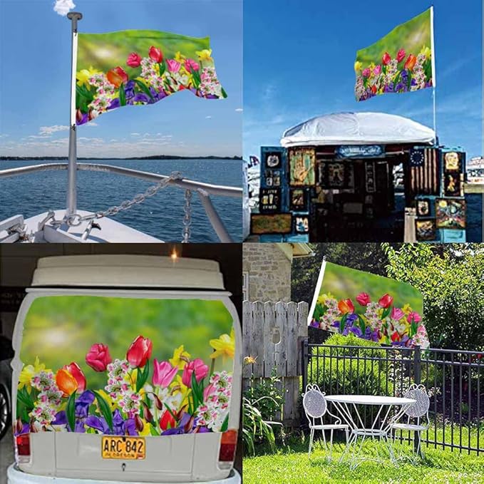 Swono Daffodils Tulips 3x5 Flag Red Purple Spring Flowers Bud Bloom Park Garden Flag Outdoor Flag Garden Yard Outdoor Outside Decorative Flag
