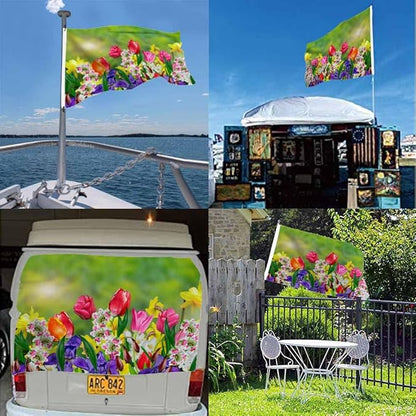 Swono Daffodils Tulips 3x5 Flag Red Purple Spring Flowers Bud Bloom Park Garden Flag Outdoor Flag Garden Yard Outdoor Outside Decorative Flag