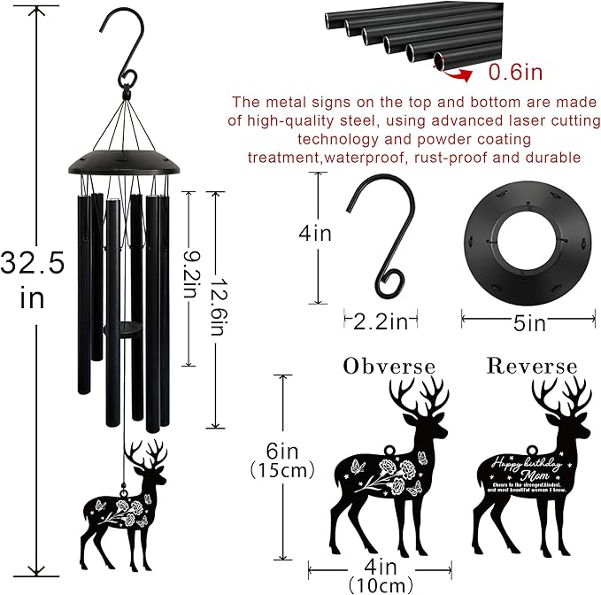 Wind Chimes for Mom - Birthday Gift from Daughter or Son, Perfect for Mother's Day, Christmas, Valentine's, Thanksgiving | Soothing Wind Bell, Gift for Mom Who Has Everything (Deer)