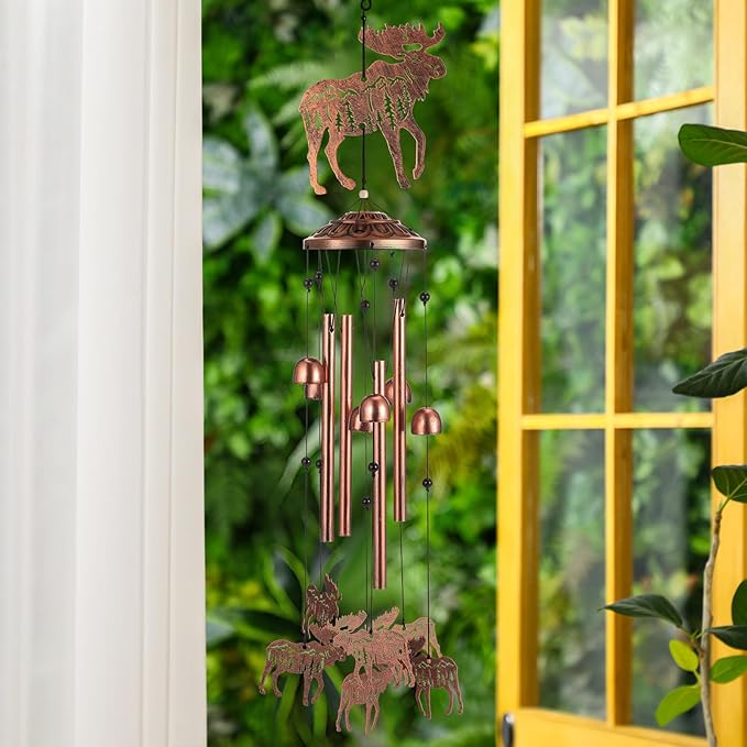 VioraWhite Moose Wind Chimes Decorations Gifts for Women Men Mom Wife Grandma Birthday Gifts Metal Moose Wind Chimes for Outside Indoors, Lawn, Patio, Home, Porch, Yard Decor, Garden Decor