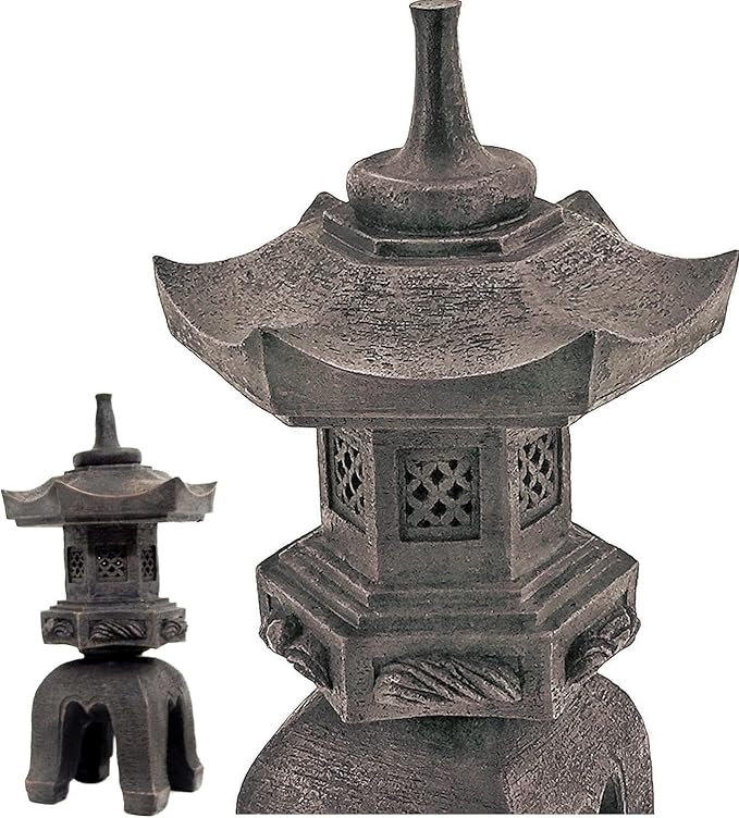 Bellaa 24429 Pagoda Stupa Zen Garden Decor Lawn Ornament Nara Japanese Style Asian Temple Lighthouse Oriental Lantern Toro Outdoor Statue Polyresin Brown 17 Inch