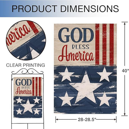 Hzppyz God Bless America Memorial Day 4th of July Patriotic House Flag, Veterans Day Stars Stripes Vintage Decorative Garden Yard Outdoor Large Decor, American USA Home Outside Decoration 28 x 40