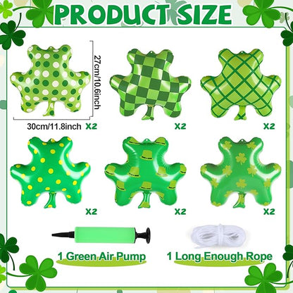 Wiooffen 12Pcs St. Patrick's Day Inflatables Large Shamrock Blow Up Balloons Lucky Clover Hanging Ornaments PVC Inflatable Ball Yard Lawn Decorations for St. Patrick's Party Outdoor Indoor Decor