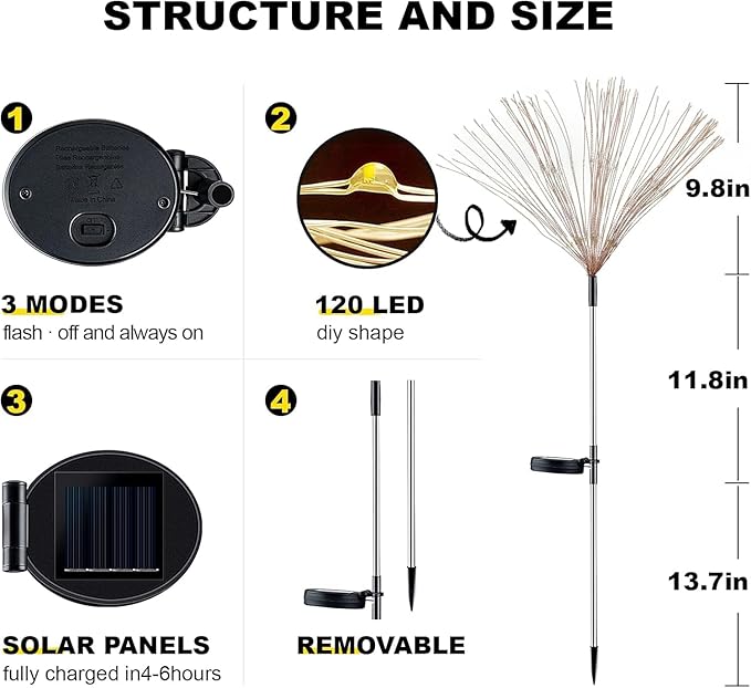 YOTOZU 4 PCS Solar Firework Light, Outdoor Solar Garden Decorative Lights 120 LED Powered 40 Copper Wires String DIY Landscape Light for Walkway Pathway Backyard Decoration Parties Perfect Gifts(Pink)