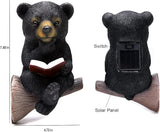 Sitting Bear Tree Hugger with Solar LED Light, Cute Bear Reading Book Garden Statue, Resin Animal Figurine Outdoor Decor, Yard Art Sculpture for Lawn, Yard, Patio, Porch Ornaments