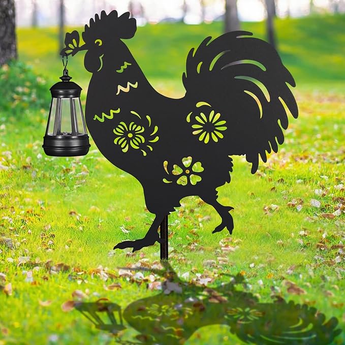 2Pack Solar Outdoor Garden Lights Stakes Solar Metal Flower Rooster Lawn Deco Statue Ideal for Chicken Lovers for Yard Art, Outside, Patio, Outdoor Decor, Garden Decorations, Lawn Ornaments