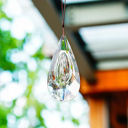 5" Hanging Crystal Prism Suncatcher Ornament Faceted Clear Crystal Drop Rainbow Maker Pendant for Window Garden Decor Ornament for Christmas Tree