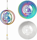 Ramadan Wind Spinners Outdoors Stainless Steel Wind Sculpture Spinner for Garden Outside Hanging Decor Gradient Twisted Winds Chimes for Eid Mubarak Theme Yarn Home Garden Decor 2Pcs