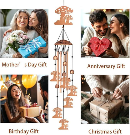 Melodious Melodic Tones Wind Chimes for Outside, Mushroom Decoration Windchimes Suitable for Outdoor Garden Patio Porch Decor, 33“ Metal Memorial Wind Chimes Gifts for Friends and Family