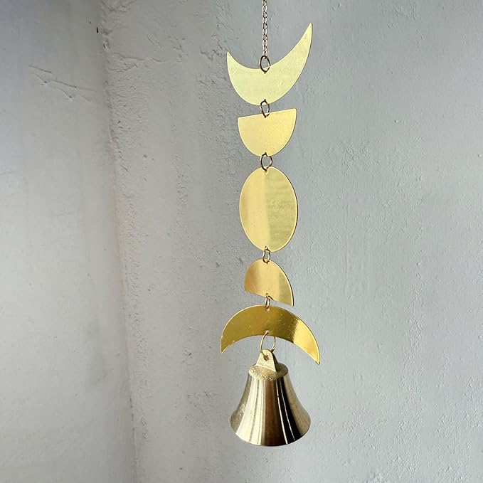 Moon Phase Wind Chimes for Window Hanging Decor,Windchime for Outdoor Garden,Gold Boho Wall Decor