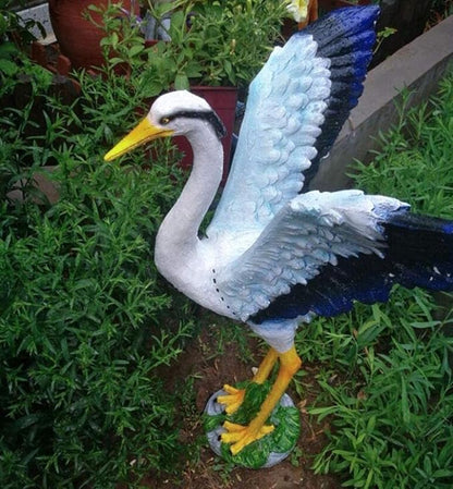 Sculpture Tabletop Statue Animal Crafts Ornaments Egret Statue Outdoor Courtyard Garden Decoration Sculpture Fiberglass Figurines 26x27x68cm (Color : A+b)