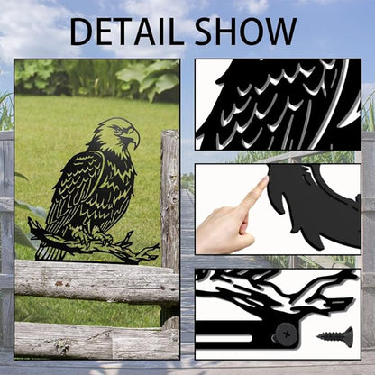 WADORN Eagle Metal Garden Yard Art Decor, Bird on Branch Iron Decorative Garden Stakes Wild Animal Black Silhouette Outdoor Fence Decor for Tree Wall Ornaments Yard Art Outdoor Decor Garden Decor