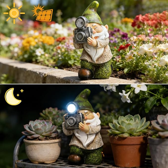 Garden Gnomes Decorations for Yard - Garden Gnome Solar Statue Funny Outdoor Decor for Yard,Patio,Lawn,Unique Housewarming Gifts