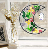 KY&BOSAM Moon Suncatcher Gifts for Mom Family Friends Stained Glass Suncatchers for Windows Hangings Wind Chimes with Real Flower Colorful Crystal Outdoor for Garden Indoor Home Christmas Trees Decor