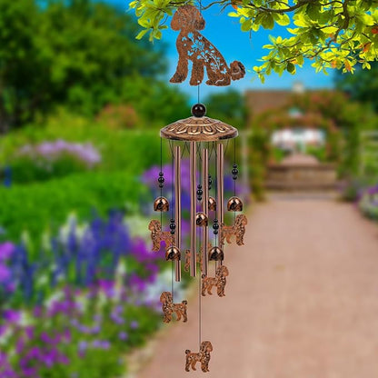 Poodle Wind Chimes for Outside - Dog Themed Wind Chimes Gifts for Women Men Cute Poodle Festival Metal Windchimes Outdoors Decor for Home Yard Patio Garden Birthday Memorial