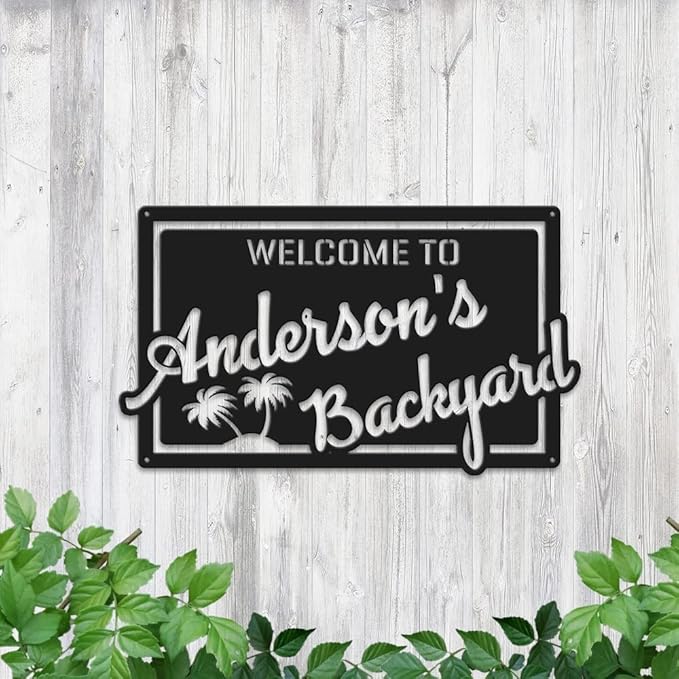 MeMate Personalized Metal Sign for Backyard, Patio, Garden, Deck, Large Outdoor Decor, Housewarming Gifts