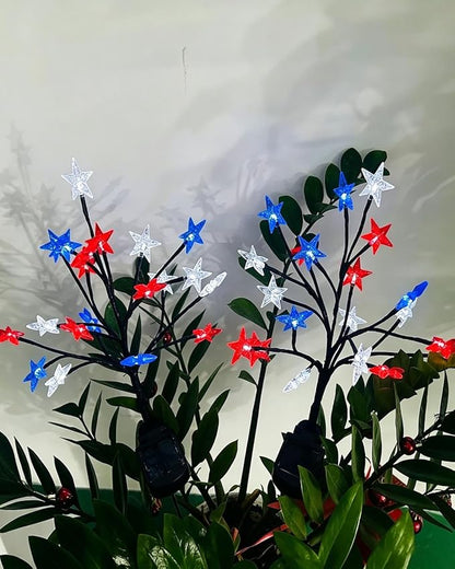 8 Piece Solar US Flag Light Set, American Flags Pole Pathway Lights, Outdoor Garden IP66 Waterproof Patriotic LED Star Stake with 8 Lighting Modes for 250th Anniversary, 4th of July Decoration