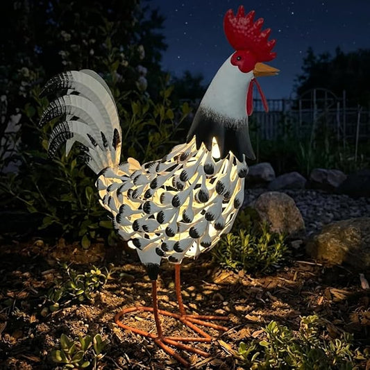 HONGLAND Metal Rooster Yard Decor,16" Solar Chicken Garden Statues Outdoor,Farm Animals Lawn Decorative Ornaments Outside for Home Patio Backyard Landscape