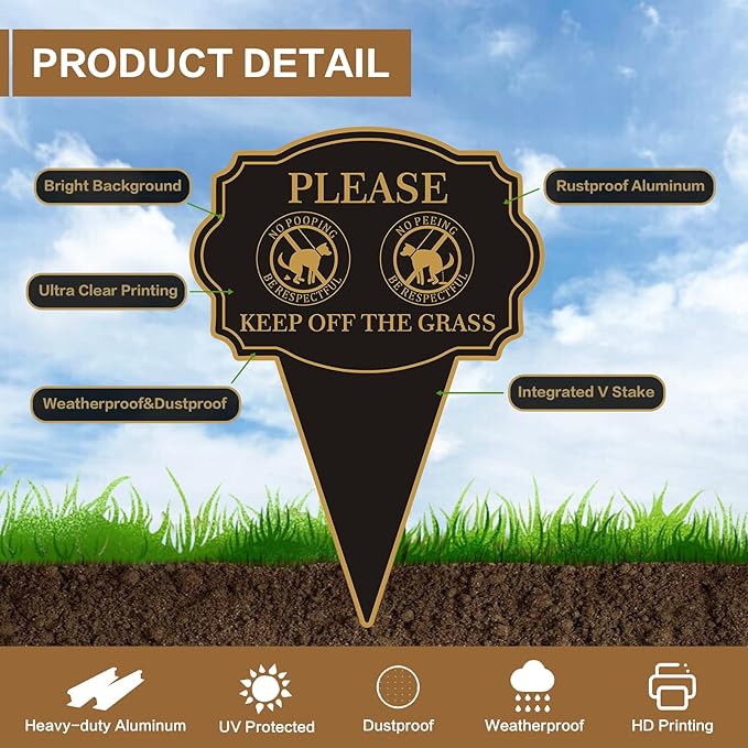 Double Sided Yard Sign, Please Be Respectful Keep Off the Grass, 14"x10" No Pooping or Peeing Dog Lawn Stake, Easy Mount for Outdoor Use(1PACK-Keep Off The Grass)