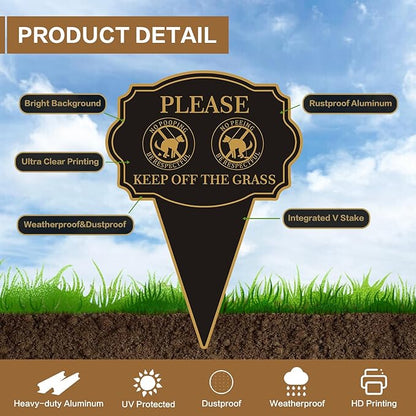 Double Sided Yard Sign 2PACK, Please Be Respectful Keep Off The Grass, 14”x10” No Pooping or Peeing Dog Lawn Stake with Integrated Mount for Outdoor Use (2PACK-Keep Off The Grass)