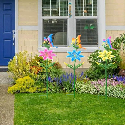 Metal Garden Flowers for Outside, 30.3-22.4" 3-Pack Colorful Butterfly & Flower Decorative Garden Stakes for Spring Garden Decor, Yard Art Decorations for Patio Lawn