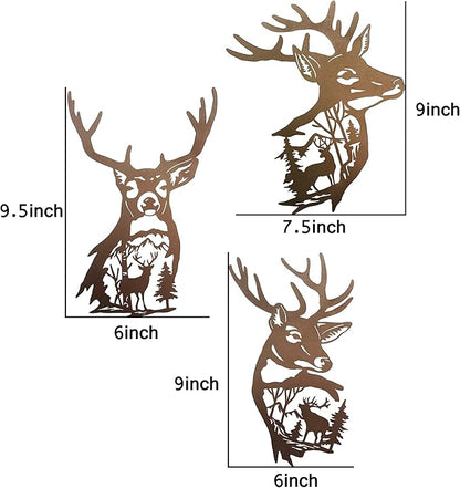 J-Fly Deer Metal Wall Art 9 Inch Deer Silhouette Wall Decor Rustic Forest Hunting Sign Woodland Valentine Decor for Fence Patio Porch Farmhouse Indoor for Living Room Bedroom Bathroom 3 Piece Set
