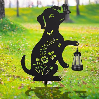 2Pack Solar Outdoor Garden Lights Stakes Solar Metal Flower Dog Lawn Deco Statue Patio, Outdoor Decor, Garden Decorations, Lawn Ornaments