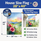 Caroline's Treasures North Dakota Wild Prairie Roses in Watercolor House Flag Large Porch Sleeve Pole Decorative Outside Yard Banner Artwork Wall Hanging, Polyester, House Size, Multicolor
