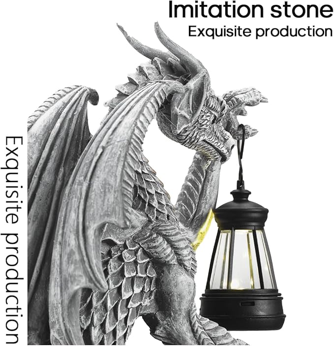 Dragon Outdoor Porch Decor Hugger with Solar Lantern Gothic, Statue Garden Lights, Gifts for Mom, Housewarming Gifts for Women, Ideal Dragon Garden Decor-Pair/Right/Left