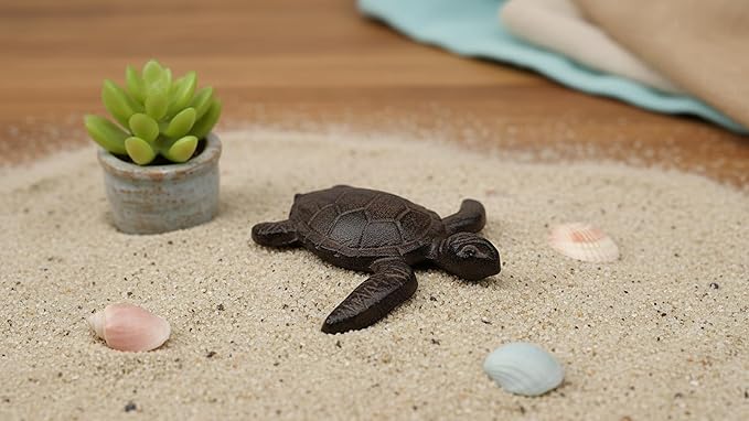 Comfy Hour Heavy Duty Cast Iron Sea Turtle Figurine, Decorative Ocean Turtle Statue for Garden, Patio & Beach House Decor, Vintage Brown Coastal Accent for Bathroom & Office, 1 pc