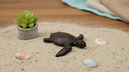 Comfy Hour Heavy Duty Cast Iron Sea Turtle Figurine, Decorative Ocean Turtle Statue for Garden, Patio & Beach House Decor, Vintage Brown Coastal Accent for Bathroom & Office, 1 pc