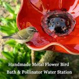 Handmade Metal Flower Garden Stake, Handmade Metal Flower Bird Bath & Pollinator Water Station, Colorful Bee/Butterfly/Bird Watering Station for Garden (1Pcs)