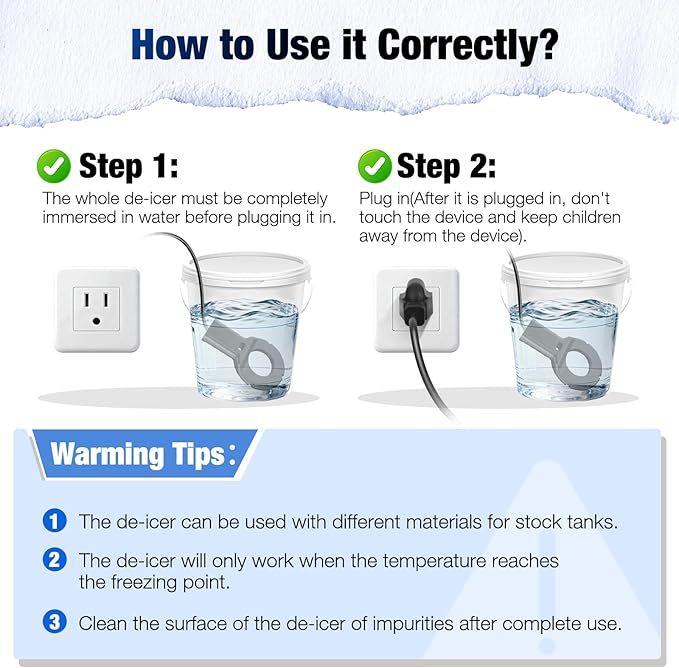 500W Utility De-Icer with Thermostat, Durable Cast Aluminum Submersible Water Heater for Bird Bath, Chicken Water, Livestock Tank, 9.8ft Cord, Black