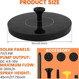 Solar Bird Bath Fountain Pump, Solar Water Fountain with 7 Nozzles & 3 Fixed Rods, Energy Efficient 7V/1.4W Solar Water Pump, Suitable for Bird Bath, Garden, Courtyard, Fish Tank, Outdoor