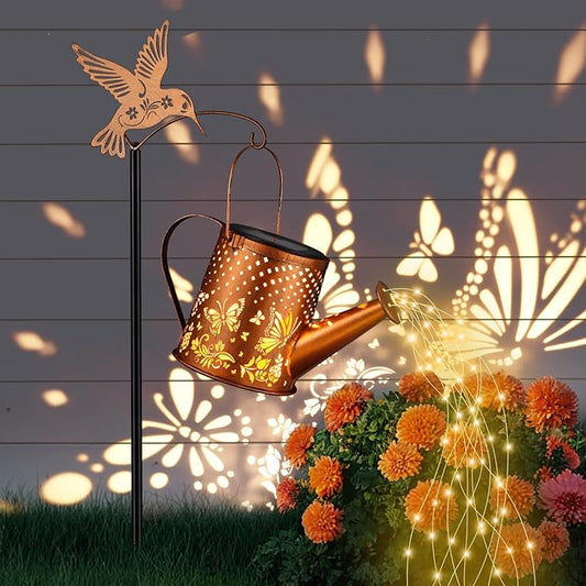Gifts for Mom, Butterfly Solar Lantern Outdoor Waterproof, Outside Metal Watering can Landscape Lights for Garden Yard Patio Pathway Decor Birthday Gifts for Women Grandma -with Pole