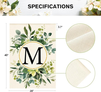 AVOIN colorlife Monogram Letter M Floral House Flag 28x40 Inch Double Sided Outside, Family Last Name Initial Yard Outdoor Decoration