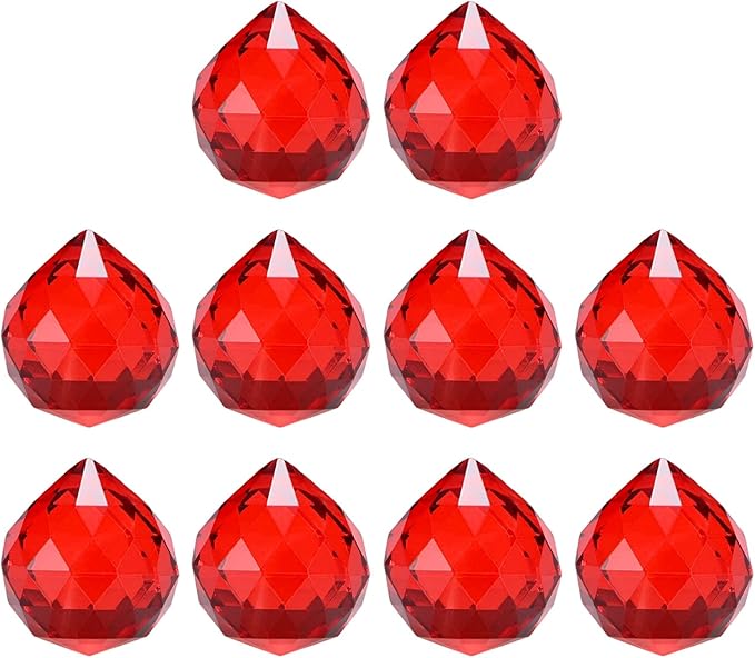 M METERXITY 10-Pack Crystal Ball Prisms, 24mm/0.94 Inch Chandelier Pendant Maker Hanging Crystals Chandelier Prisms for Home/Windows/Garden/DIY Decoration[Bright Red]