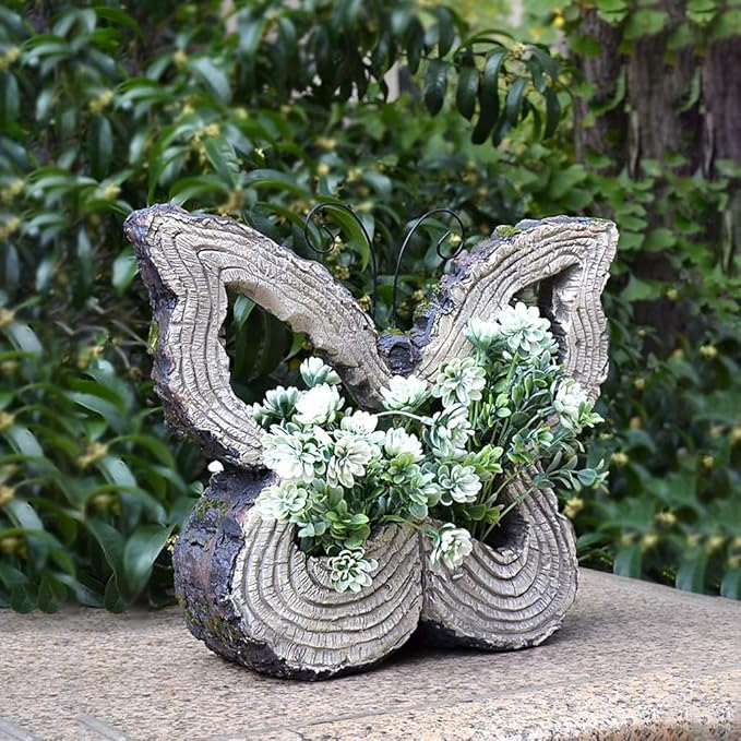 Garden Statues Outdoor Decor Balcony Figurine Outdoor Statues Garden Butterfly Flower Stand Statue, Garden Animal Flowerpot Sculpture, Outdoor Farm Lawn Decorations(B)