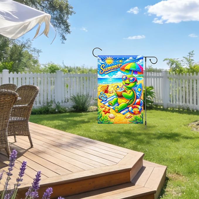 Nuxovilar Summer Garden Flag Summer Turtle Coconut Beach Pattern Polyester 12x18 Inches Garden Flags for Outside Tropical Decor Yard Porch Poolside