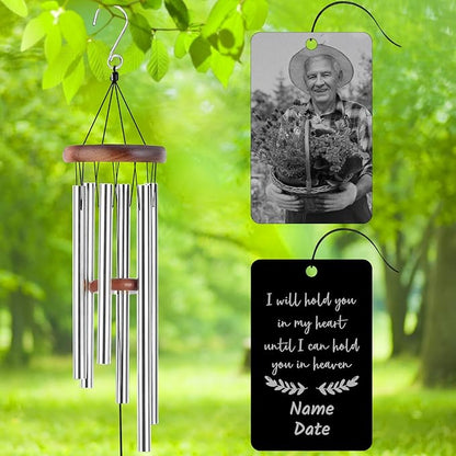 Personalized Custom Wind Chimes Memorial Engraved Gifts for Loss of Loved One Mother Dad Mom Dog Pet Customized Outdoor Sympathy Wind Chimes with Photo Text