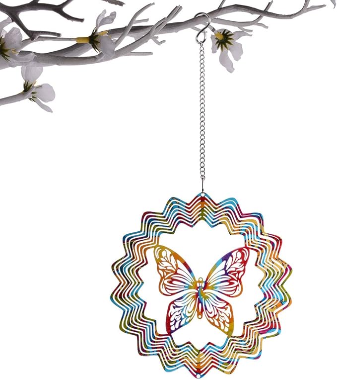 LONGSHENG Butterfly Wind Spinner- 3D Indoor Outdoor Garden Decoration Crafts Ornaments Hand Painted Stainless 6 inch
