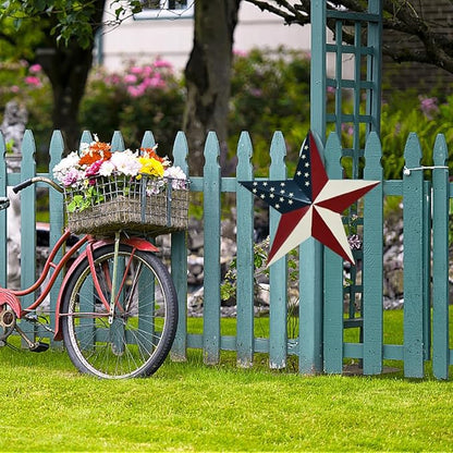 Linfevisi American Flag Star Yard Signs 24 Inch Metal Patriotic Barn Stars Garden Stakes US Flag Outdoor 4th of July Decorations Memorial Day Yard Art Lawn Ornaments Patio for Outside
