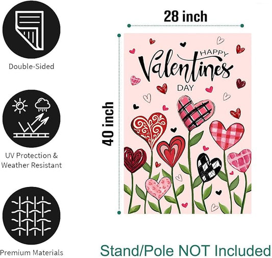 Happy Valentines Day House Flag 28 x 40 Double Sided Love Heart Floral Garden Decorations Spring Holiday Anniversary Yard Banner 12x18 Inch Double Sided for Outside