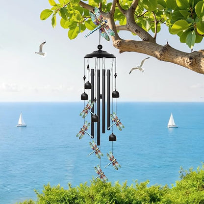 Dragonfly Wind Chimes Outdoor with 4 Aluminum Tubes 36" Decorative Dragonfly Gifts for Women Rustic Design Hanging Wind Chime for Outside with Ring Home Decor for Garden Patio Yard Window