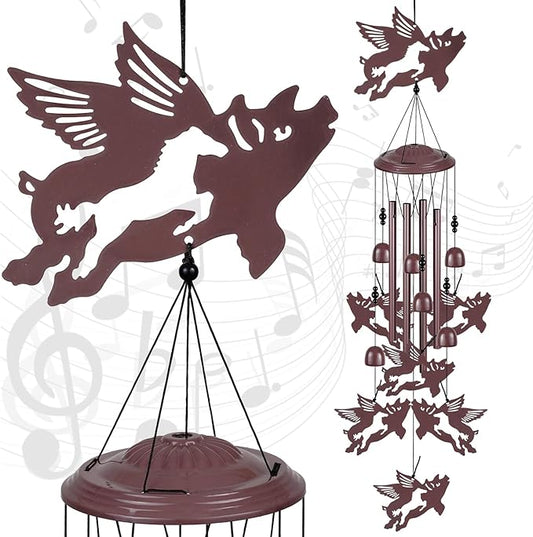 Flying Pigs Wind Chimes Outdoor Decoration, Gifts for Mom, Home, Garden, Balconies, Rooms, Patio, Indoor, Memorial Wind Chimes, 37.5 Inch Fly Pigs Wind Catcher, Outside Waterproof Pig Wind Bells