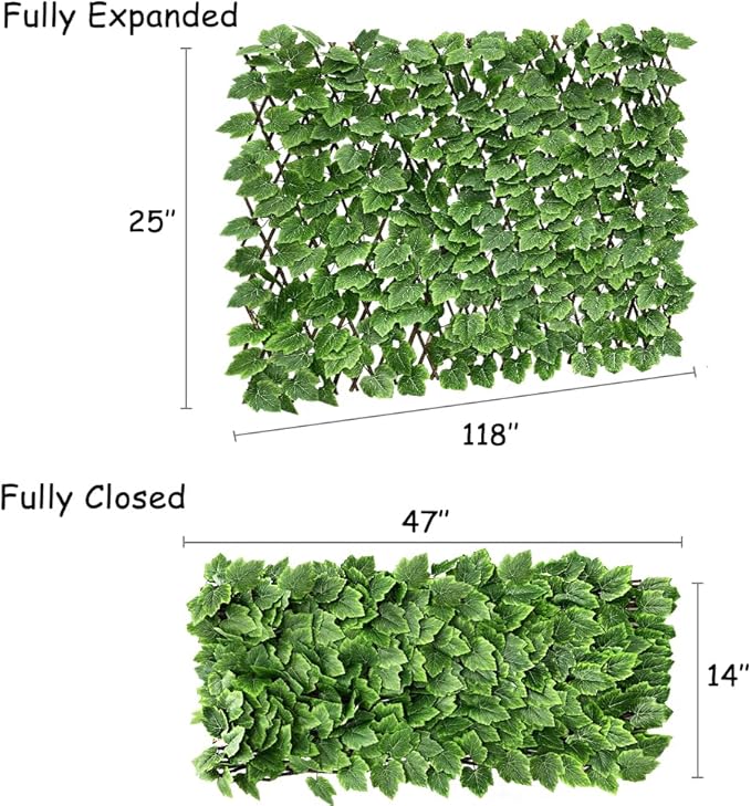 Expandable Faux Ivy Fence Privacy Screen Stretchable Artificial Hedge Single Sided for Balcony Patio Garden (2PC,Grape)…