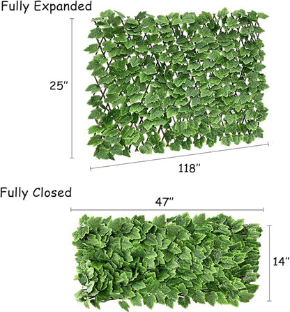 Expandable Faux Ivy Fence Privacy Screen Stretchable Artificial Hedge Single Sided for Balcony Patio Garden (2PC,Grape)…