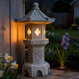 Zen Garden Pagoda Statue Solar Lantern Lights Outdoor Pathway Japanese Garden Decor for Backyard Patio Front Porch Zen Desk Yard Decoration Resin Asian Lantern Lawn Ornaments